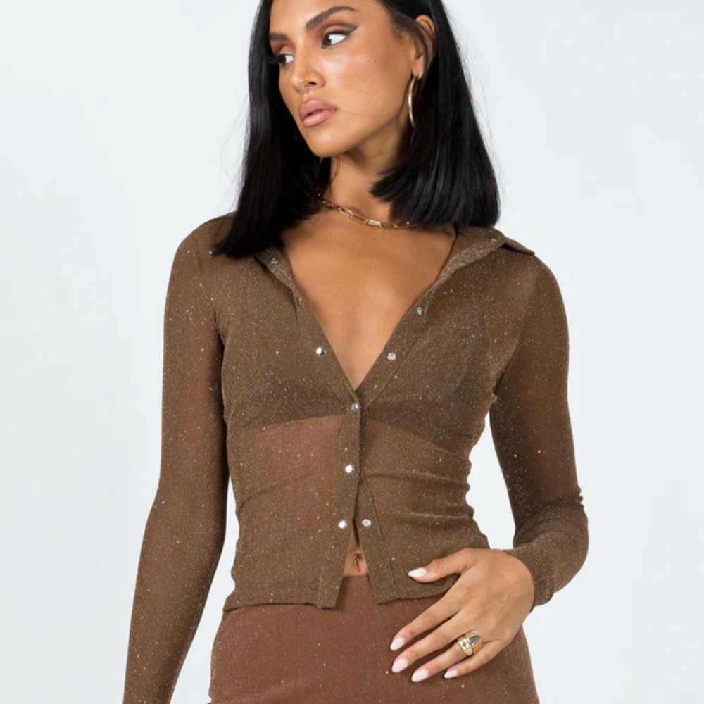Princess Polly Brown Glitter Blouse